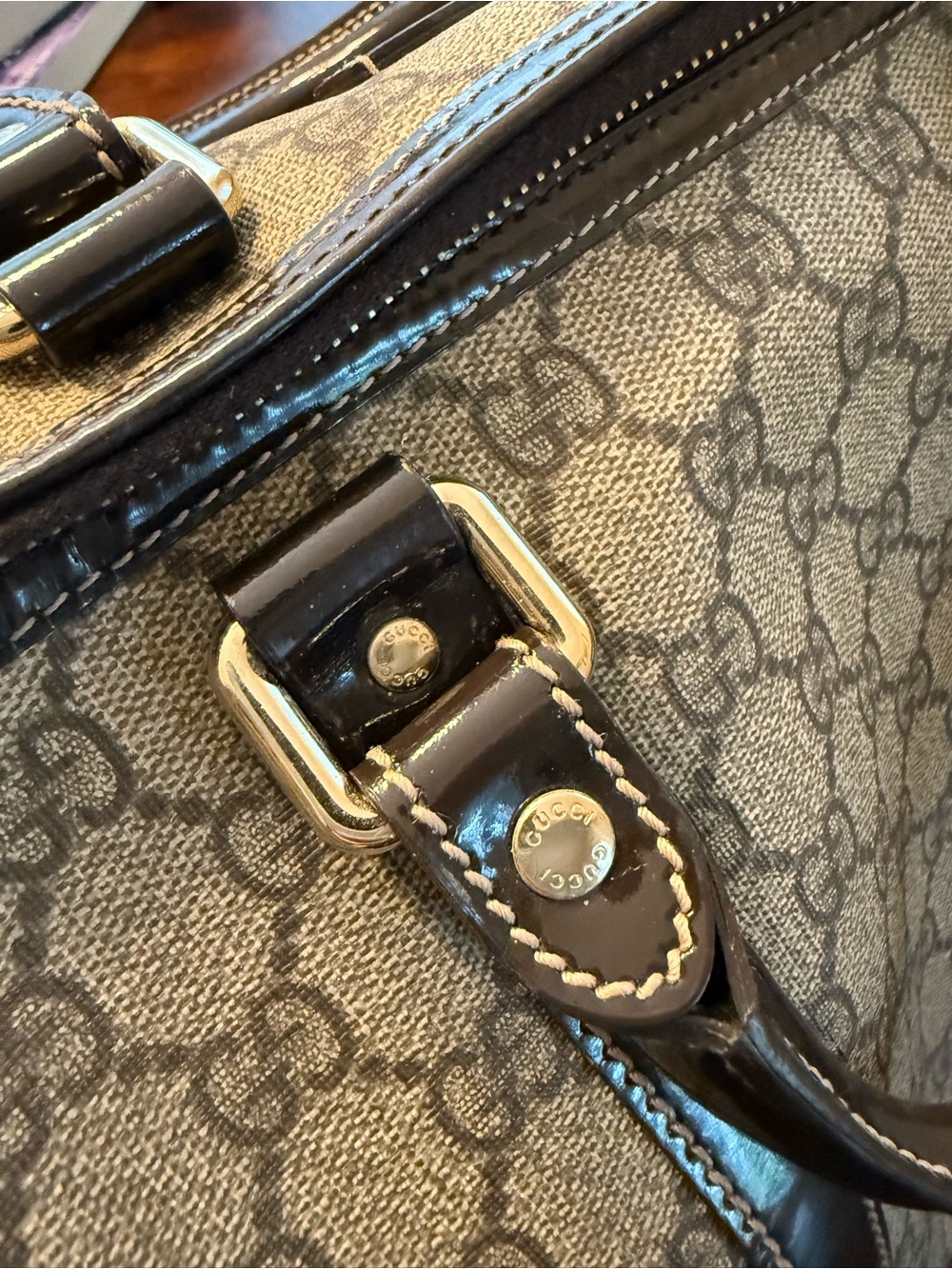 Gucci Beige & Brown Monogram Boston Bag - Picture 4 of 7